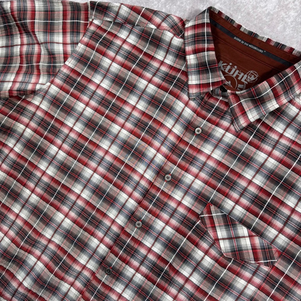 Kuhl Mens XXL Red White‎ Black Plaid Short Sleeve Button Down Hiking Shirt